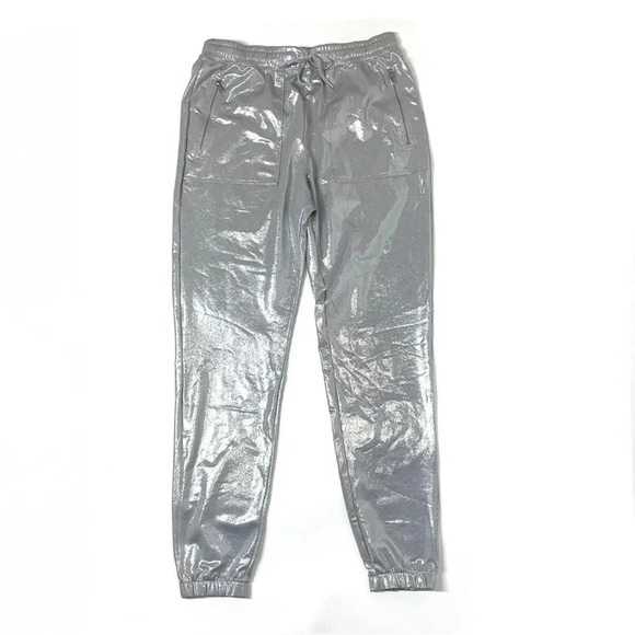 Lauren Ralph Lauren Metallic Silver Elastic Waist Joggers Size Small - Picture 1 of 12
